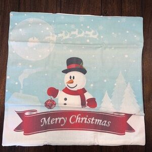 Festive Merry Christmas Snowman Pillow Cover - Blue and Red